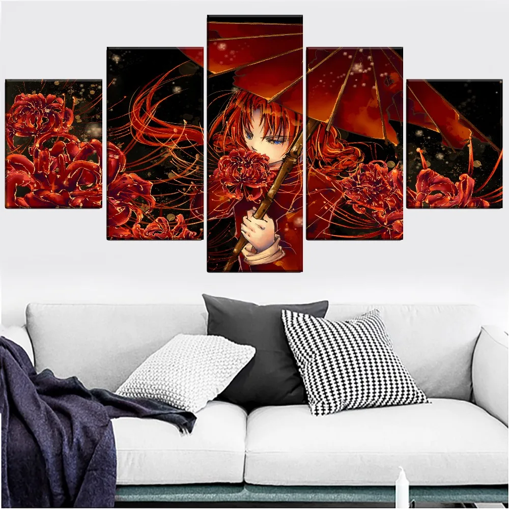 HD печати Тип Холст Картина 5 шт. Wall Art аниме гинтама-зонт девочкой и цветами плакат