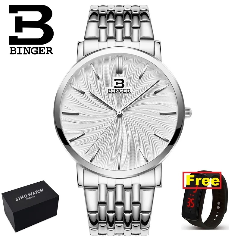 S-silver-Original Швейцария BINGER мужские часы люксовый бренд Кварцевые Полный нержавеющая сталь ультратонкие наручные часы водостойкий B3051G-3 - Цвет: S-silver-Original