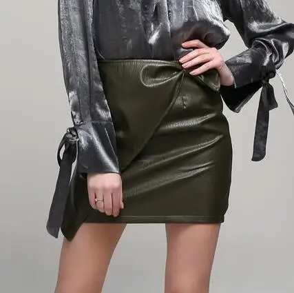 TWOTWINSTYLE, осенняя Сексуальная мини-юбка, кожаная накрест, высокая талия, женская короткая юбка,, новая мода, весенняя одежда для женщин - Цвет: green