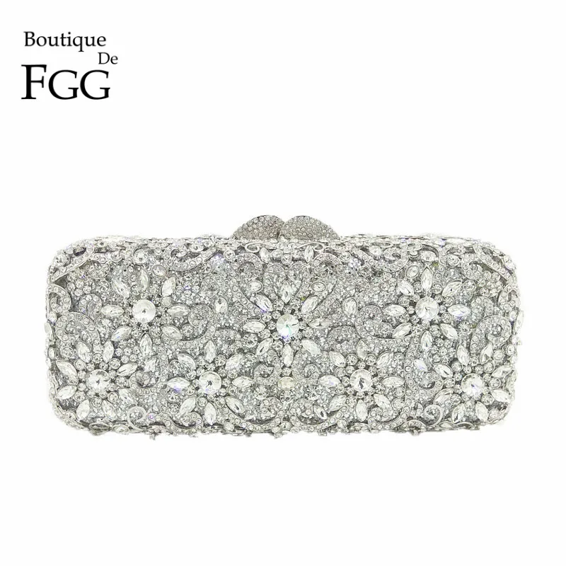 Boutique De FGG, женские клатчи с серебряными кристаллами, вечерняя сумочка, сумочка-клатч Minaudiere, сумочка для невесты, сумочка со стразами