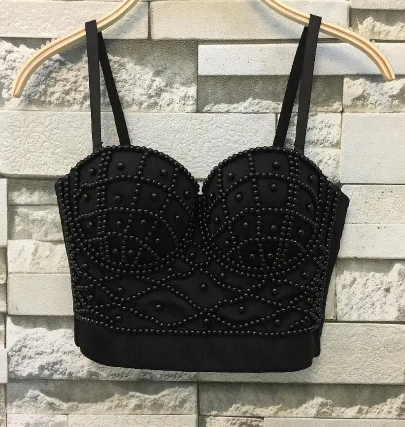 Великолепная бисер драгоценность жемчуг алмаз сетки дыхание Push Up Bralet Женская Бюстье бюстгальтер укороченный топ плюс размеры E509