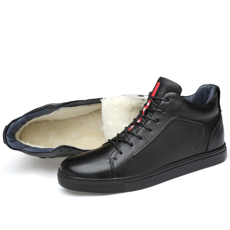 FUR Black ALCUBIEREE/Брендовая обувь для скейтбординга по щиколотку; Мужская обувь из натуральной кожи; зимние высокие кроссовки; теплая спортивная обувь; большой размер 48 - Цвет: FUR Black