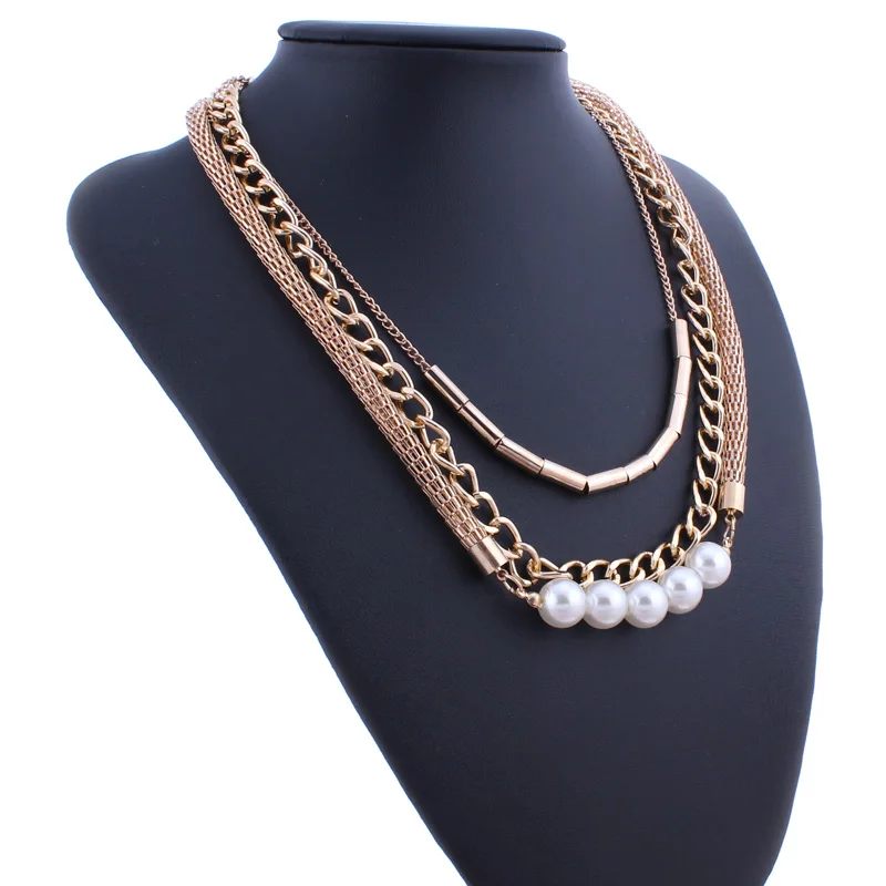 Ltumbe себе изделия Multi Слои золото Цвет Сеть Имитация жемчуг Колье и Подвески для