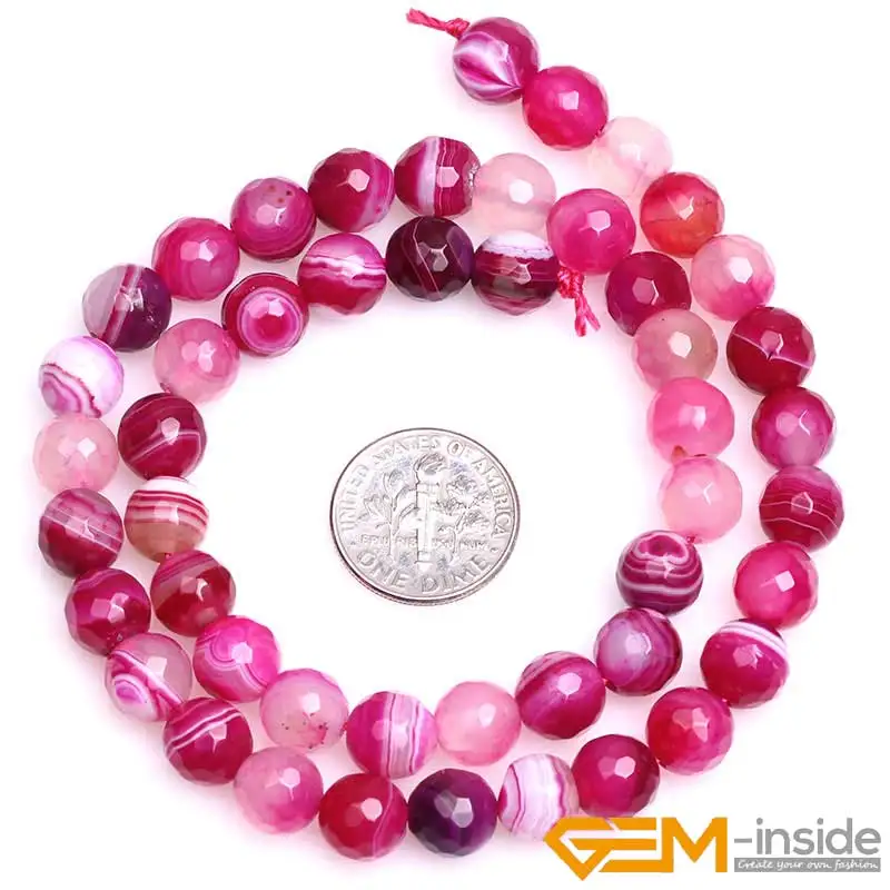 Бусины из агата фуксия для изготовления ювелирных изделий Круглые граненые