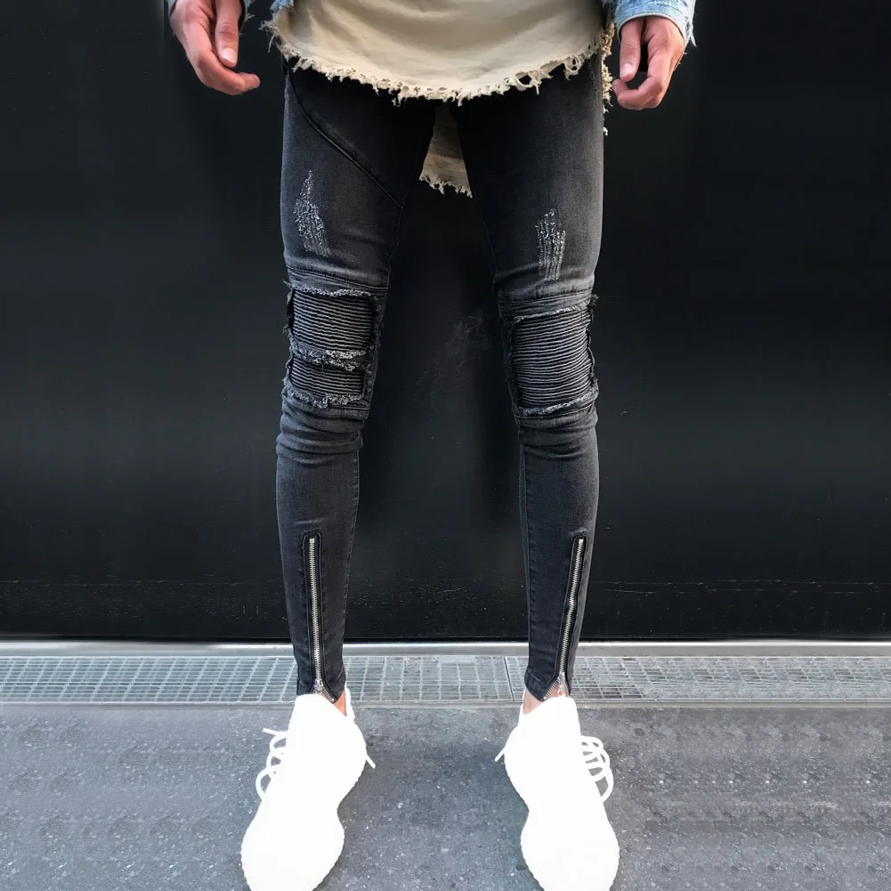 Helisopus джинсы в стиле панк с потертостями мужские узкие прямые обтягивающие