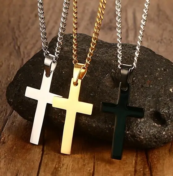 Цепочка с подвеской-крестом для мужчин и женщин золотистая/черная цепочка из