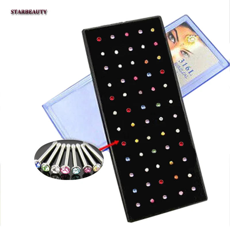 40 шт./компл. хрустальные стразы кольца и штифты для носа в индийском стиле 20