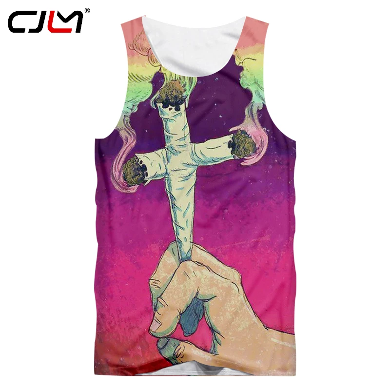 Cjlm Для мужчин Singlets летние топы 3D забавные печати сигарет крест Фиолетовый Tanktop мужской тренажерные залы Костюмы Повседневный жилет плюс Размеры 5XL