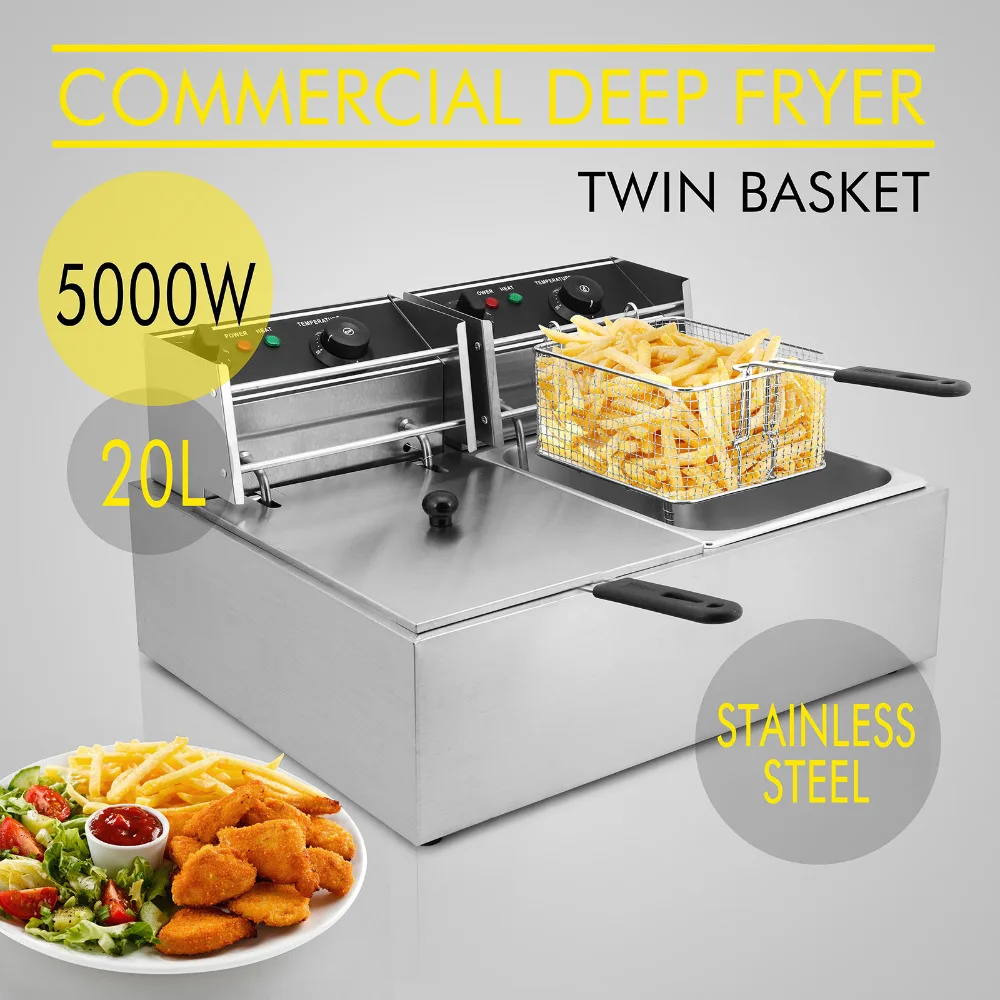 

VEVOR 20L Electric Commercial Deep Fryer Twin Basket Steel Benchtop Kitchen Tool Deep Fryer Twin Basket 5000W