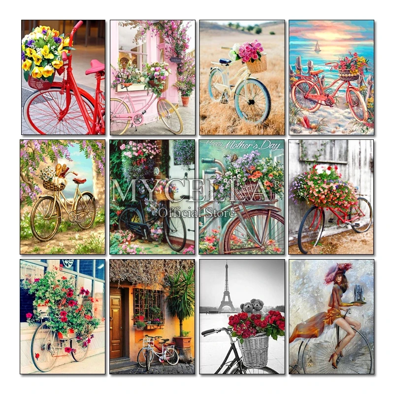 

Алмазная вышивка «сделай сам», мозаика «цветы на велосипеде», вышивка крестиком, украшение для дома