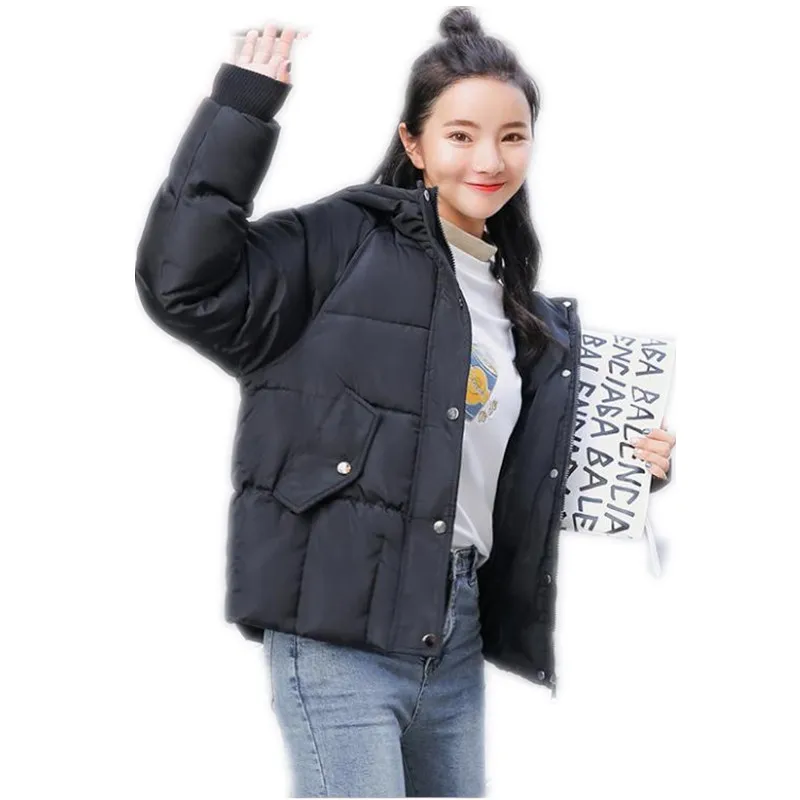 Женский зимний пуховик с длинным рукавом хлопковый свободный капюшоном