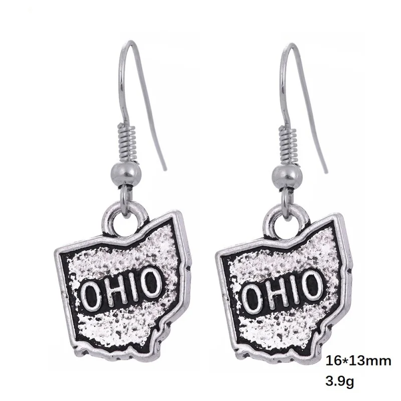 10 пар винтажных стильных серебряных букв карта Огайо висячие серьги ручной