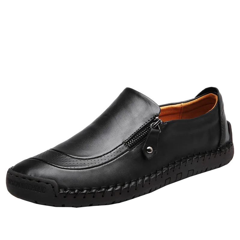 2019 mens shoes Four Seasons Fashion Casual soft Comfortable hand-stitched Slip-On Round Toe genuine leather flat Sewing red | Обувь