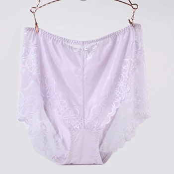 light purple Сексуальные кружевные прозрачные женские трусики большого размера, бесшовные трусики, нижнее белье для женщин, хлопковые кружевные трусики с высокой талией - Цвет: light purple