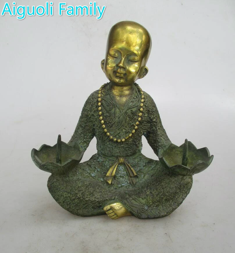 

Rare chinese old bronze handmade monk candlestick /metal candlestick craft for home art decoration
