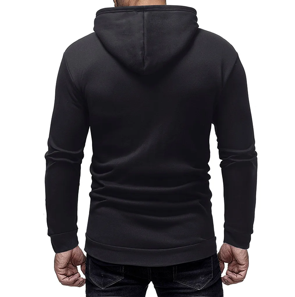 JAYCOSIN men's autumn and winter hooded fleece printing solid color zipper jersey top pants suit sports