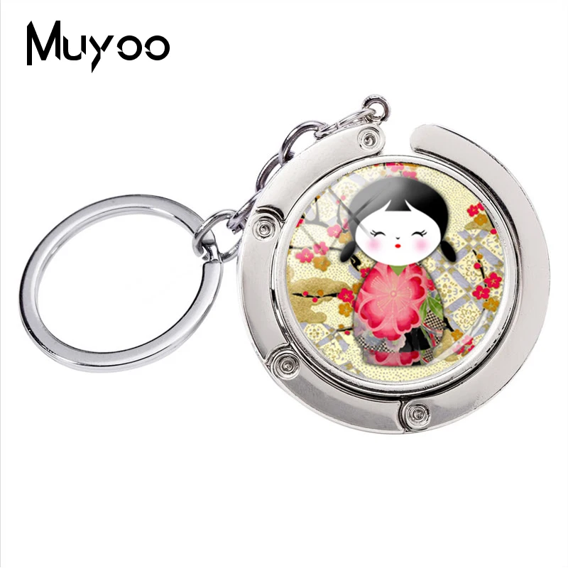 Мода японский Kokeshi брелок для ключей кимоно кукольный брелок стеклянный купол кулон ювелирные изделия браслет держатель для ключей для женщин