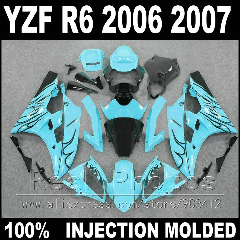 Комплект кузова MOTOMARTS для YAMAHA R6 обтекатель 06 07 литье под давлением черный Пламя