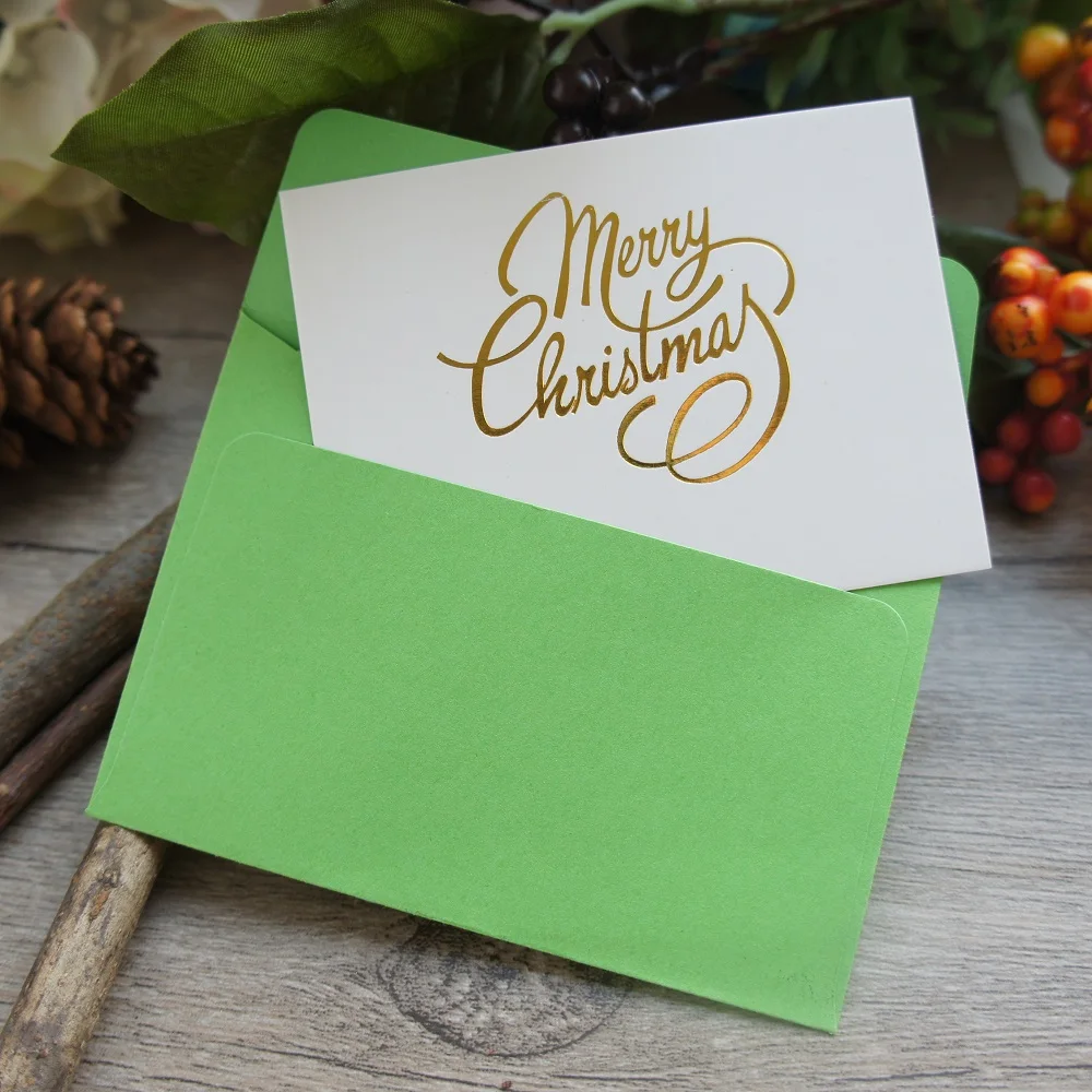 25 шт Мини веселая Рождественская карта золото с зеленым конвертом многоразовое