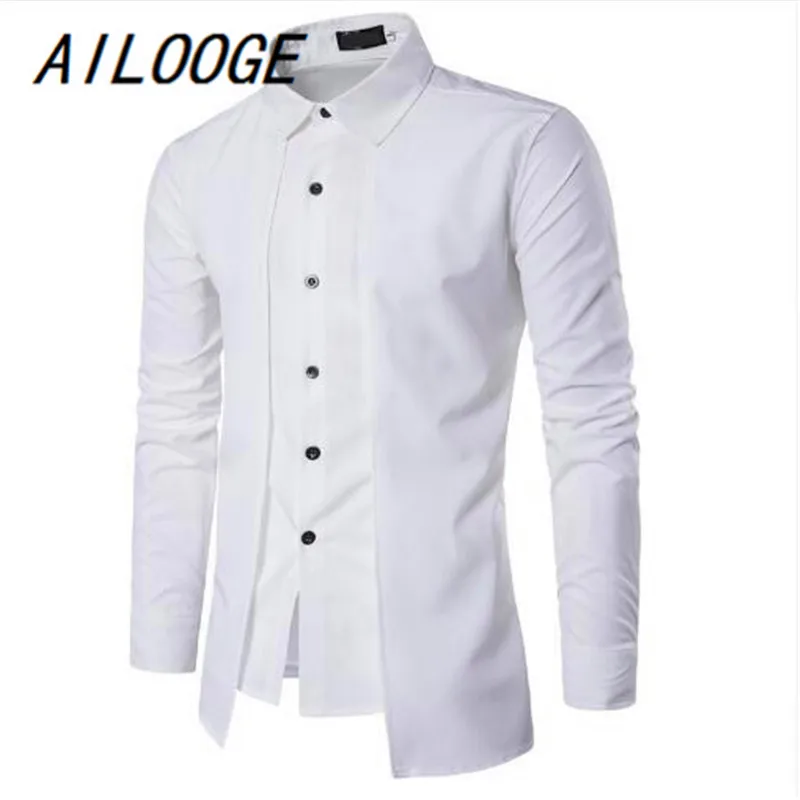 AILOOGE 2021 Fashion Men Gentleman British Long Sleeve Shirt Evening Dress Tooling Zipper Male s Casual Work Shirts | Мужская одежда