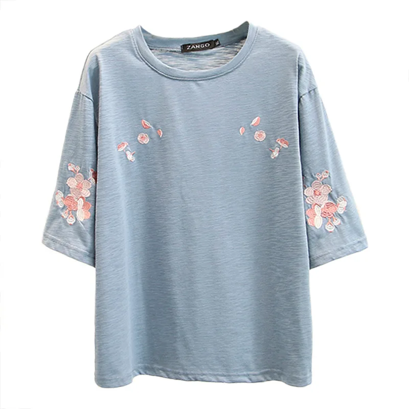 Женские футболки с вышивкой размера плюс короткая летняя белая черная хлопковая