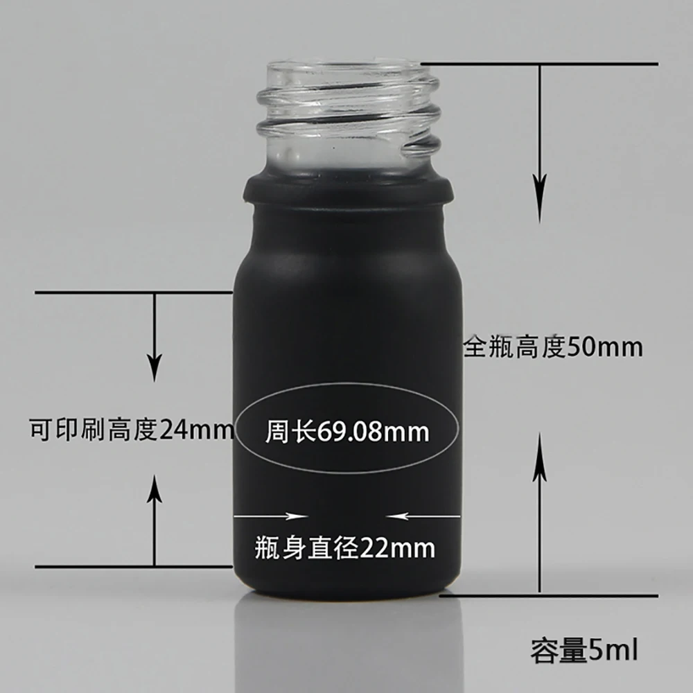 100pcs 5ml black frosted Glass Essential Oil Bottle With  the stopper and the gold lid