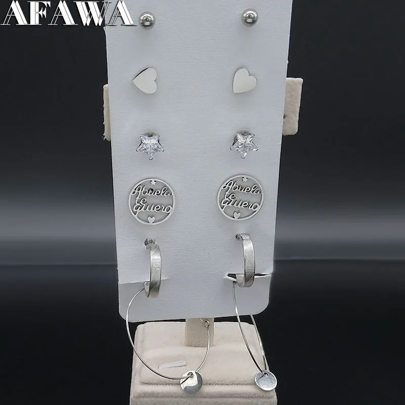 6 пар/партия 2021 Te Quiero Abuela из нержавеющей стали Кристальные серьги комплект