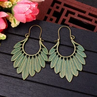 tophanqi bohemian ethnic bronze green leaf tassel drop hanging earrings women statement gypsy jewelry earring femmes pendientes
