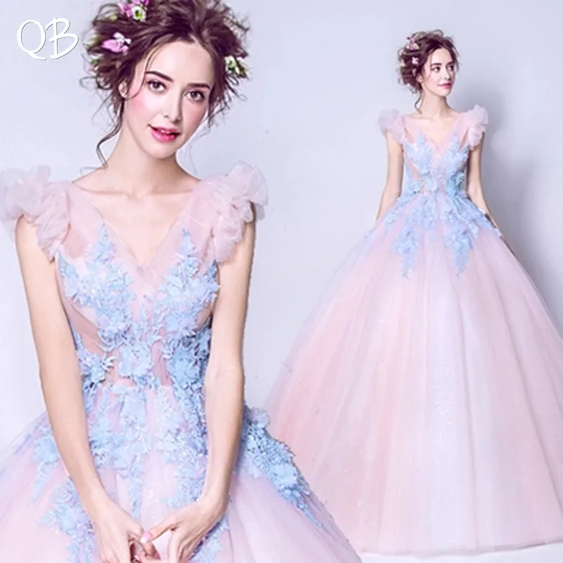 Розовое Бальное Платье пушистое Тюлевое кружевное платье с цветами элегантные