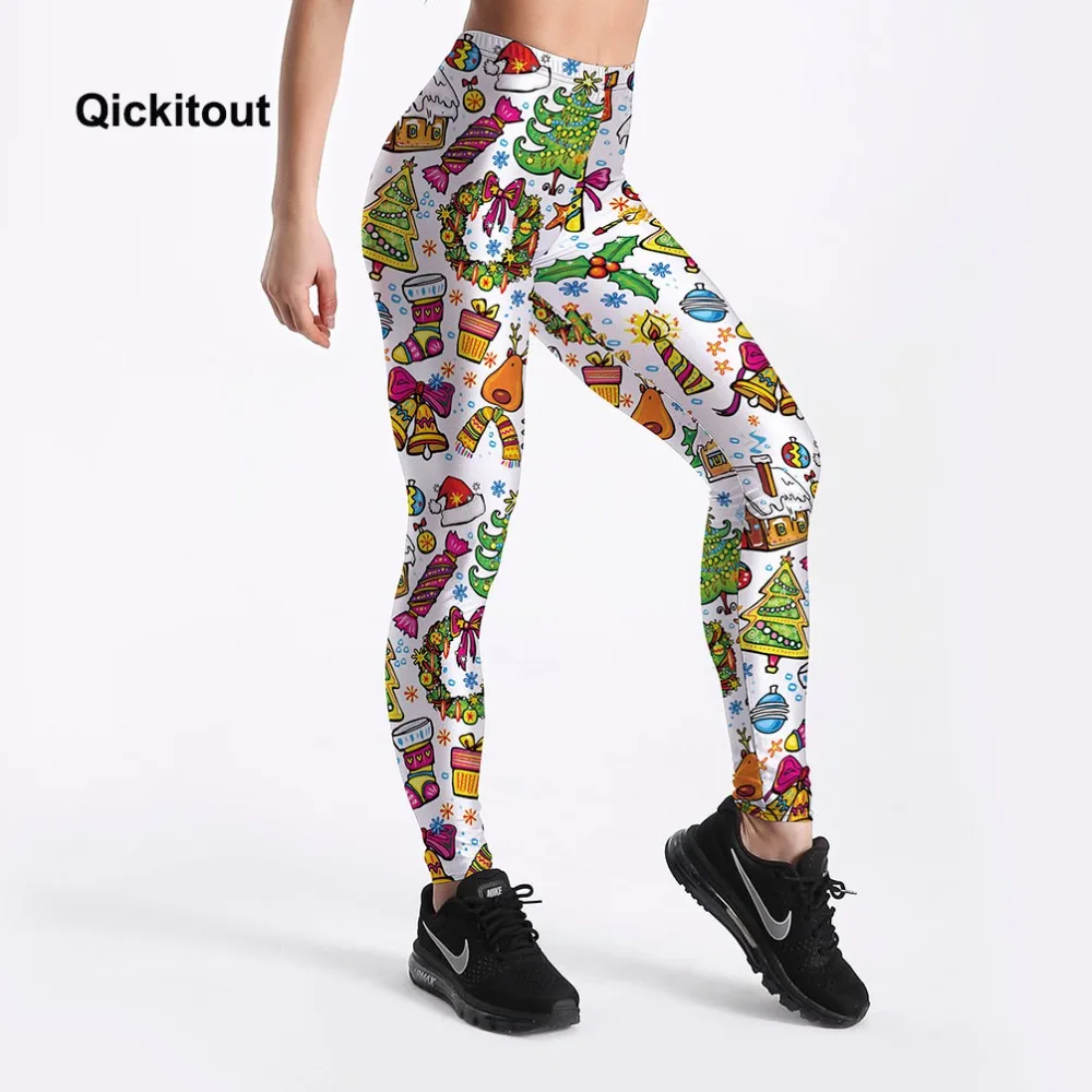 Qickitout леггинсы Merry Christmas новые женские Симпатичные елки подарки лосины с