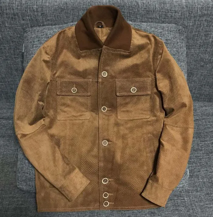 as photo Весна осень плюс размер Xxxxl 3xl 4xl Мужская куртка из натуральной кожи овечья замша куртки для мужчин с отверстиями A072 - Цвет: as photo