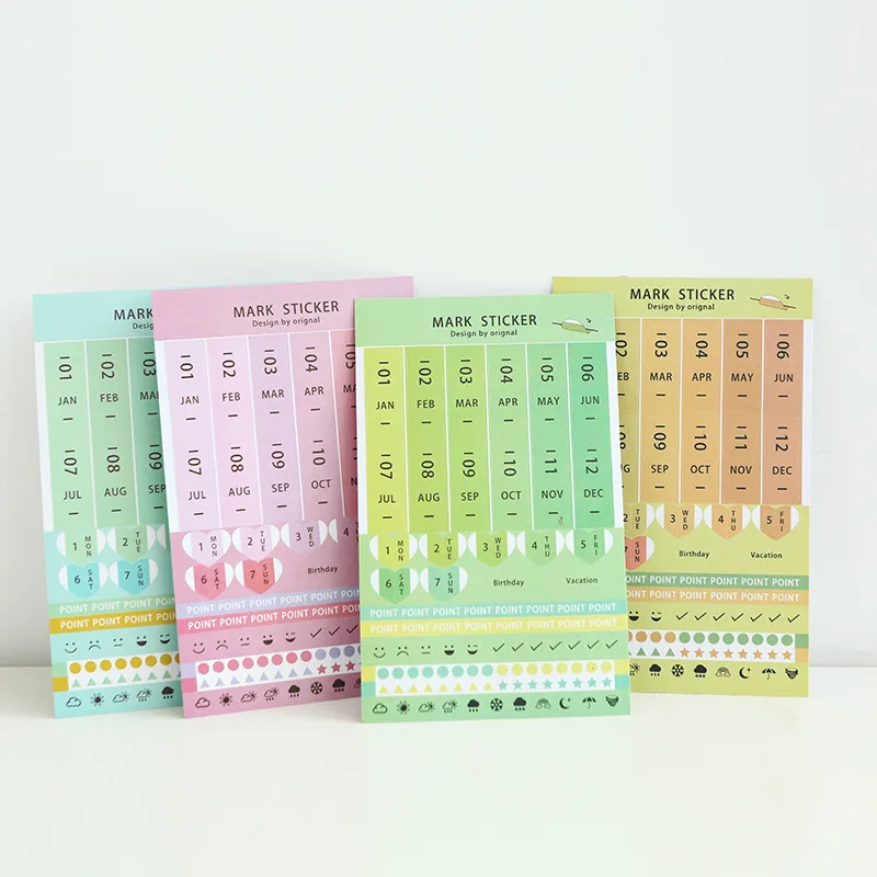8Pcs/Set Rainbow Gradient Color Index Stickers Monthly Weekly Schedule Planner Page Stationery | Канцтовары для офиса и дома