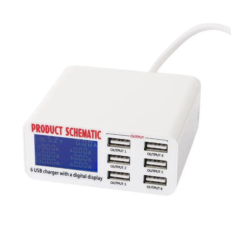Зарядное устройство USB с 6 портами и ЖК дисплеем|Зарядные устройства для