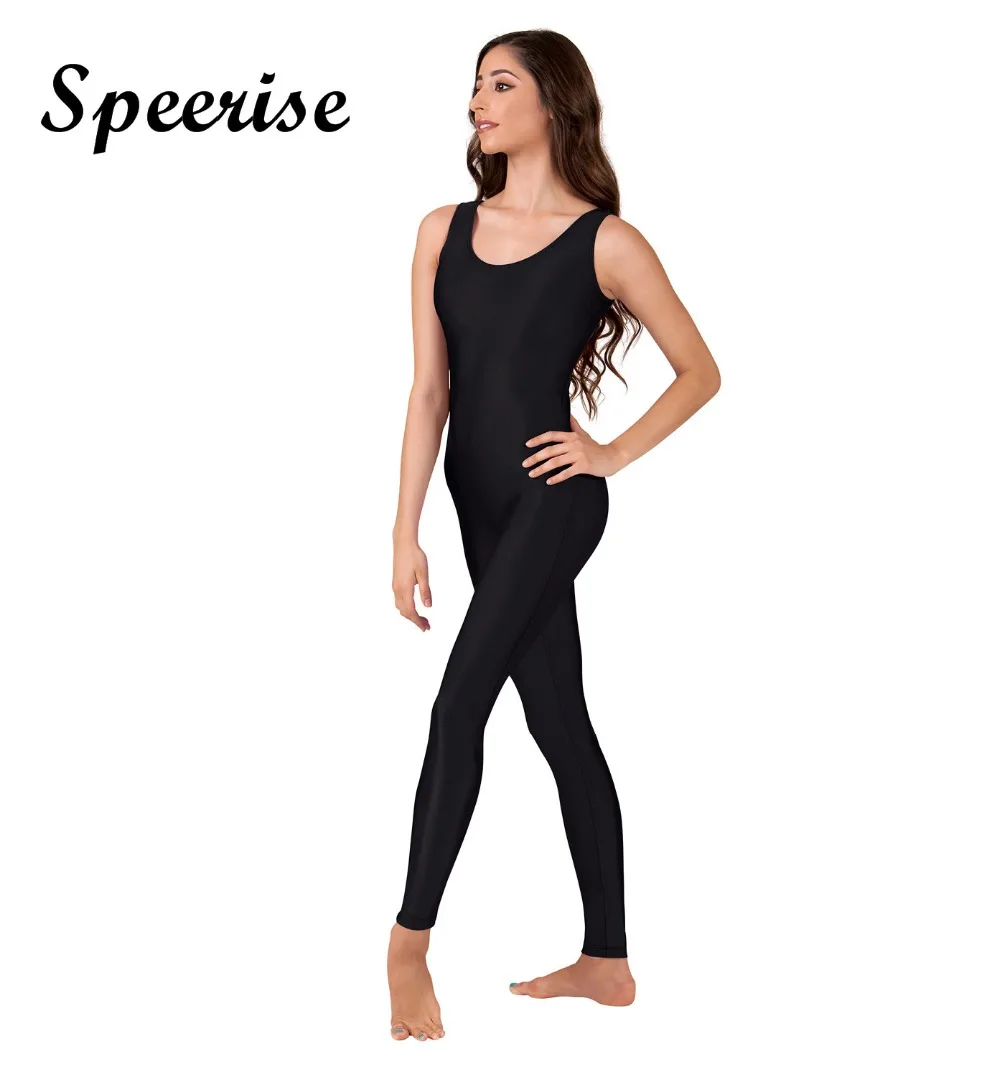 

Speerise Women Spandex Tank Unitard Sleeveless Black Gymnastics Unitards Full Bodysuit Jumpsuit Ballet Stage Dance Costume