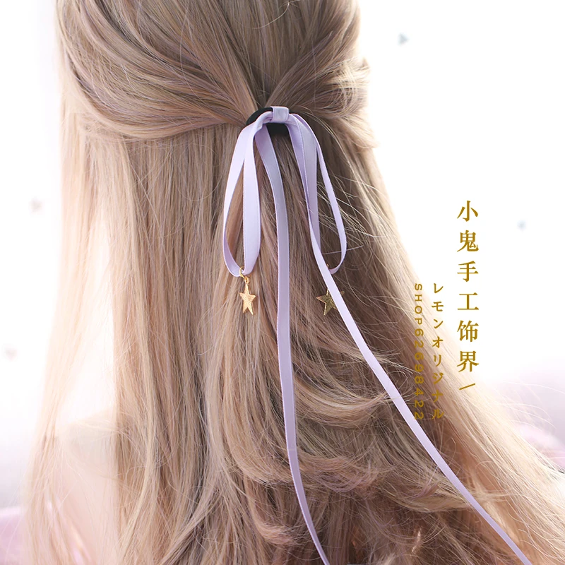 Japanese soft sister ribbon bow hair ring rope rubber band sweet accessories 11 color | Тематическая одежда и униформа