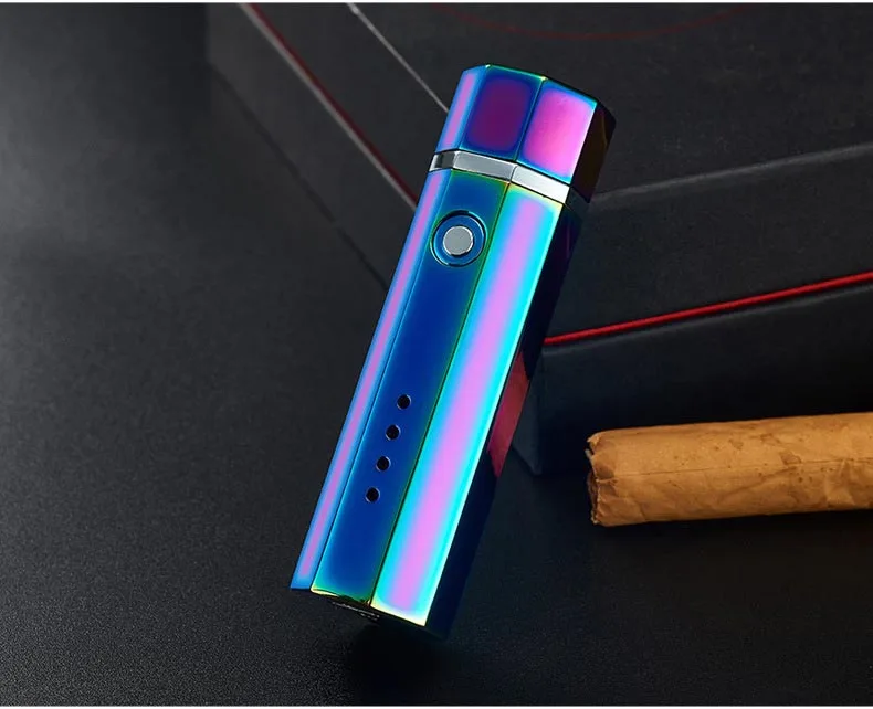 Двойная дуговая USB Зажигалка для сигар, электрическая зажигалка, цилиндрическая форма, цинковый сплав, ветрозащитная плазменная зажигалка