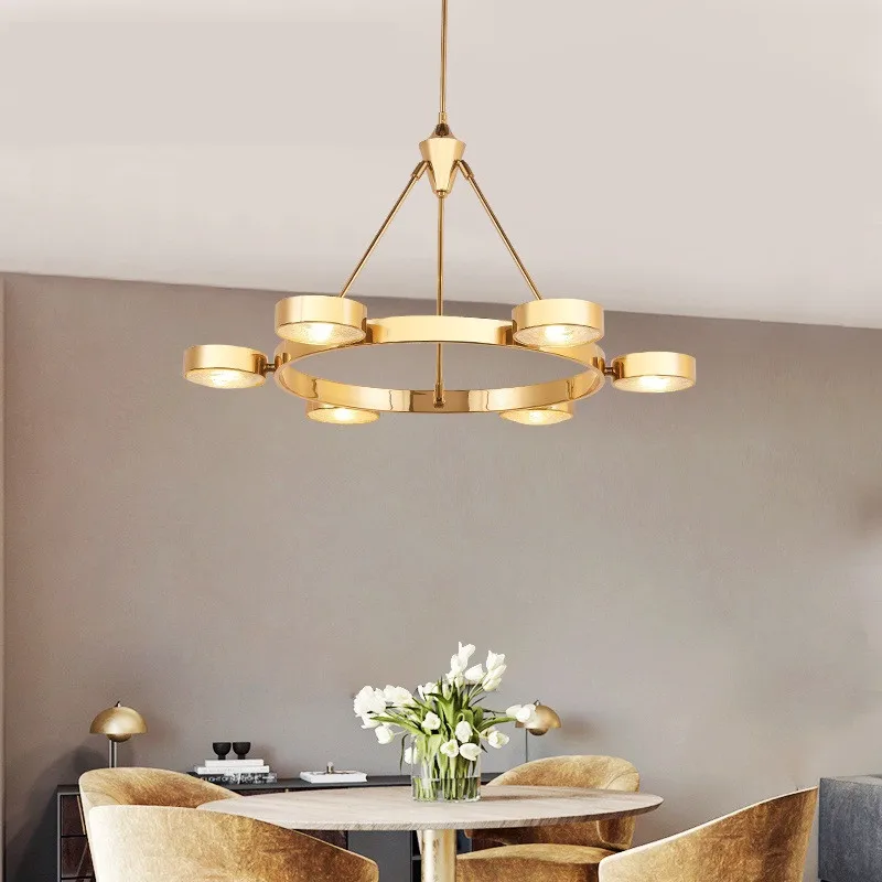 Скандинавский современный золотой светильник LED подвесной Железный круглый Лофт