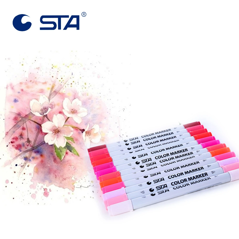 STA 12/24/36/48/80 цветов акварельные Двойные наконечники набор маркеров