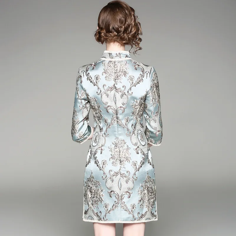 Cheongsam Весна 2018 новый тонкий ежедневно хлопка толстые жаккард Платье чонсам |