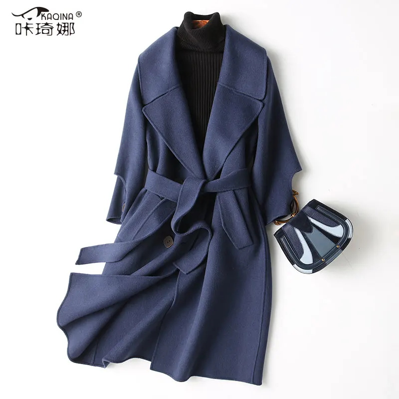 blue AYUNSUE двустороннее шерстяное пальто Женская куртка Весенняя осенняя куртка для женщин корейские шерстяные пальто и куртки Женское пальто MY3537 - Цвет: blue