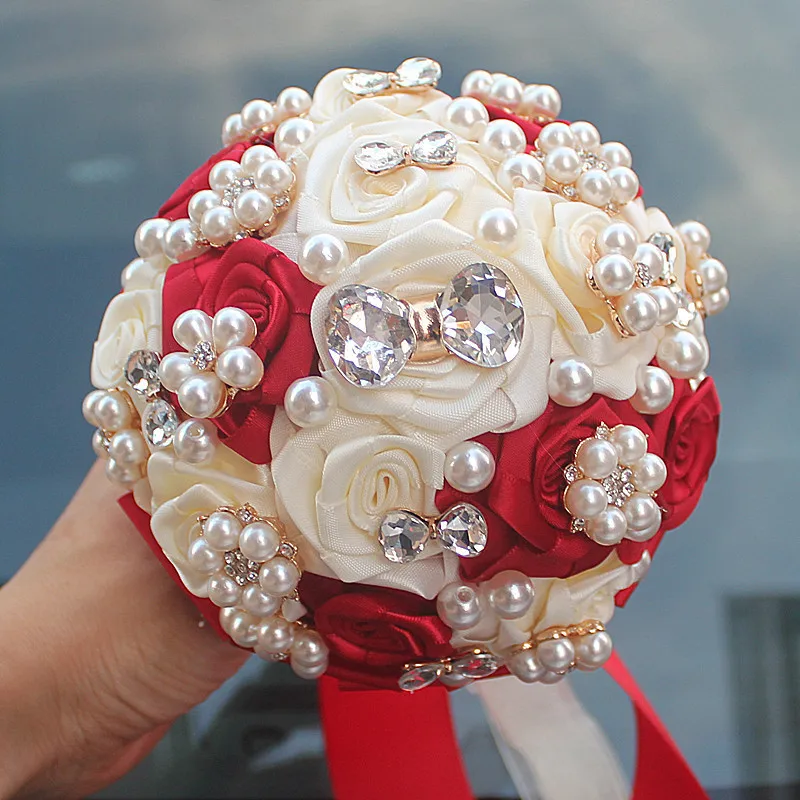 

15cm Different color different styles of handmade flower decoration bride wedding bride holding flowers with diamond pearls