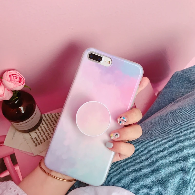 Градиент красочный мягкий чехол TPU Gasbag стенд держатель для iPhone X 8 7 6 S плюс