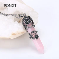 2017 reiki chakra pink stone crystal necklaces pendants flower of life natural stone pendant crystal healing pink pendant