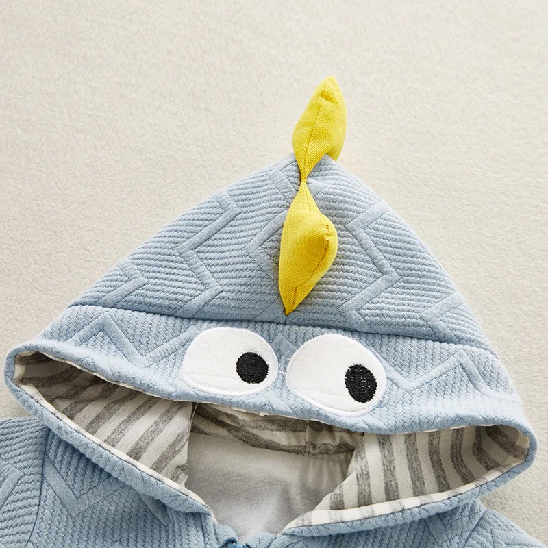 Одежда для малышей с рисунком динозавра милый детский комбинезон капюшоном