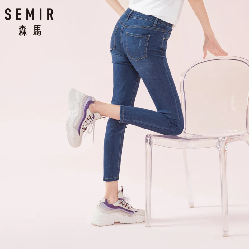 SEMIR, женские облегающие джинсы с высокой посадкой, потертые джинсовые женские укороченные джинсы, супер облегающие джинсы длиной до щиколотки с разрушением