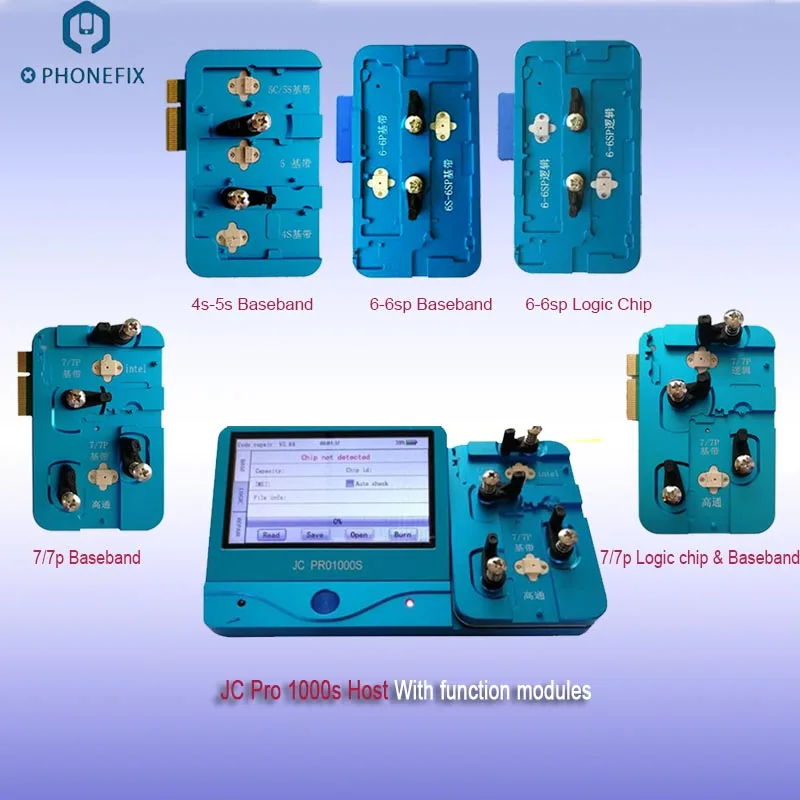 

PHONEFIX JC Pro1000s Baseband Logic EEPROM IC Programmer Battery Headphone Data Cable Test Tool for iPhone 5 6 6S 7 7P 8