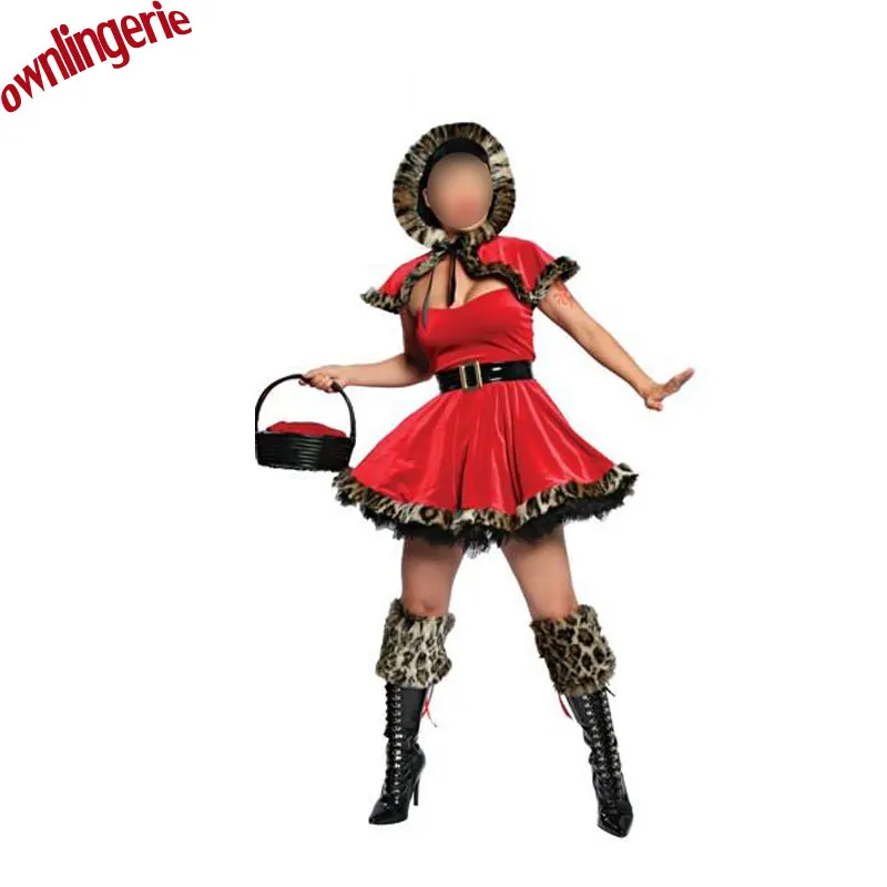 

Ladies Sexy Santa Costume Women Hooded Christmas Party Fancy Dress Cosplay Little Red Hood Suit With Petticoat Free Shipping