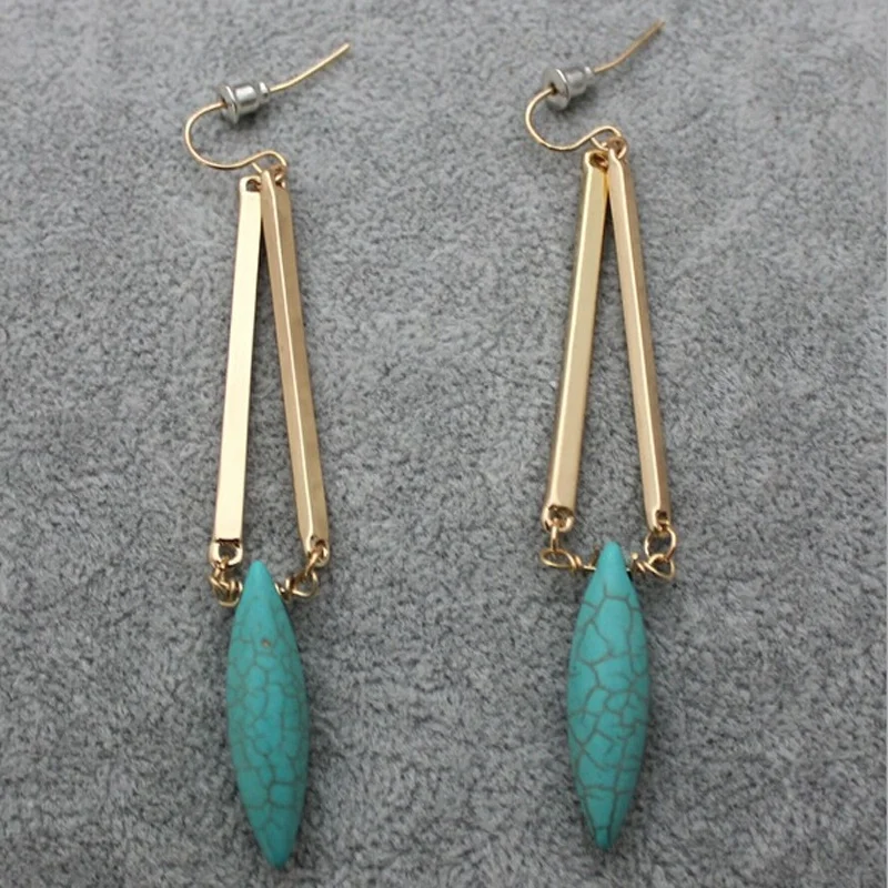 Fashion Women Bohemian Vintage Antique Gold Green Turquoises Drop Dangle Earring Boho Earrings | Украшения и аксессуары