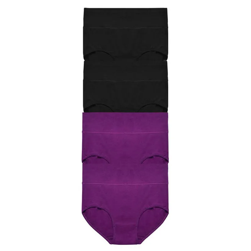 2BLACK 2PURPLE 4 шт./лот, Женские однотонные хлопковые мягкие удобные трусы с высокой талией, нижнее белье, женские трусики S, M, L, XL, XXL 90515 - Цвет: 2BLACK 2PURPLE