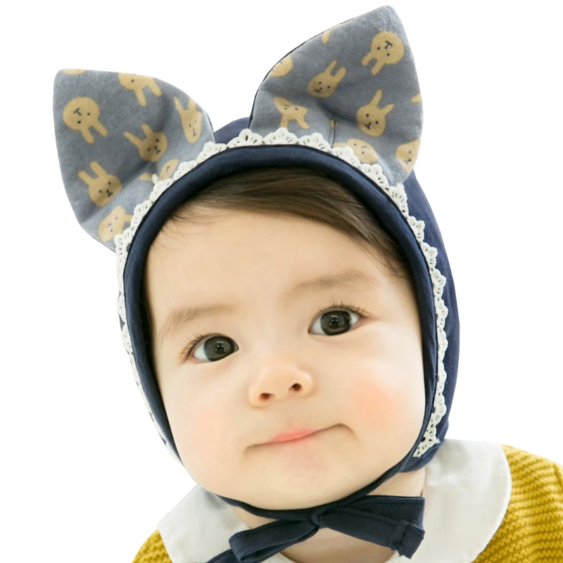 Newest Baby Rabbit Hat 100% Cotton Lace Infant Boys Girls Cartoon Ear Cuff Newborn Photography Props Animal Caps 6-12M | Детская одежда